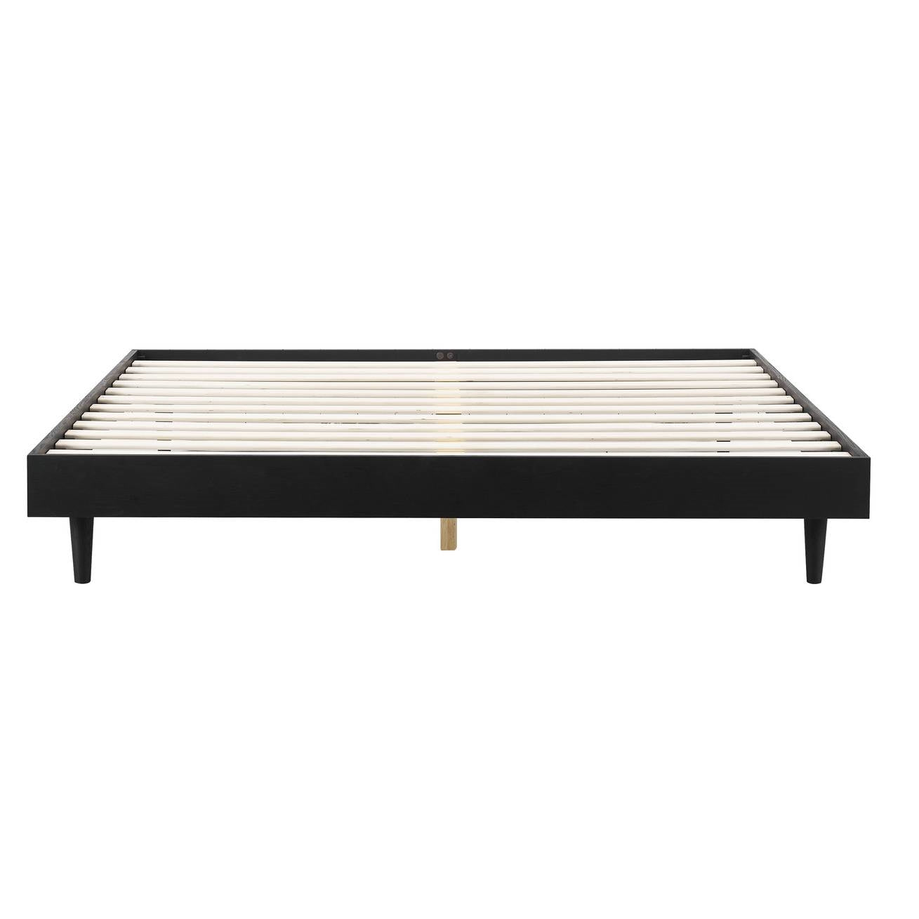 King size Mid-Century Modern Platform Bed Frame in Black Wood Finish-0