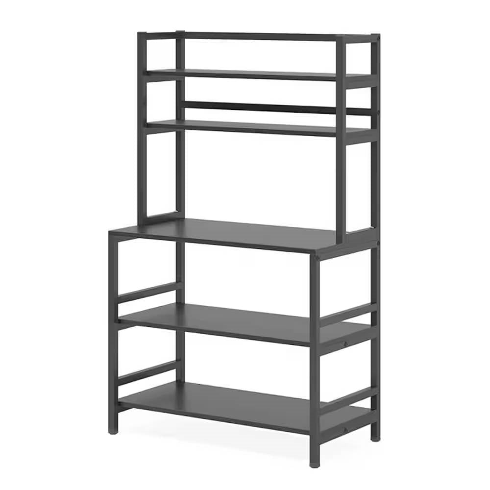 Black Metal Wood Freestanding Kitchen Shelf Bakers Rack Microwave Stand-2