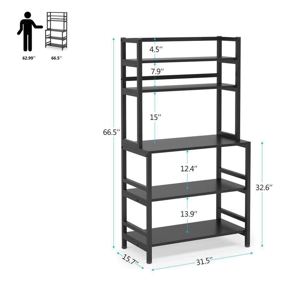 Black Metal Wood Freestanding Kitchen Shelf Bakers Rack Microwave Stand-4