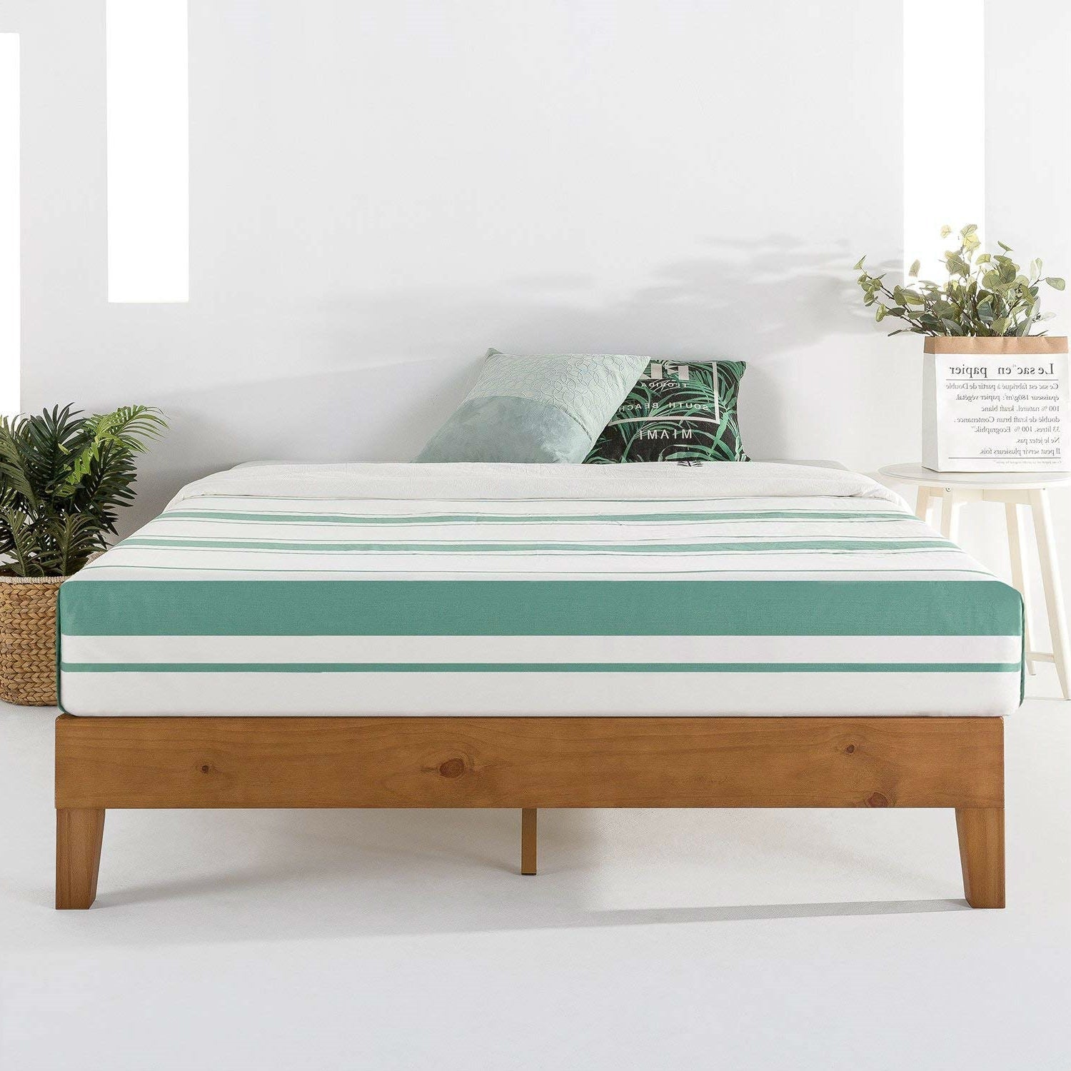 King Modern Classic Solid Wood Slat Platform Bed Frame in Natural Finish-0