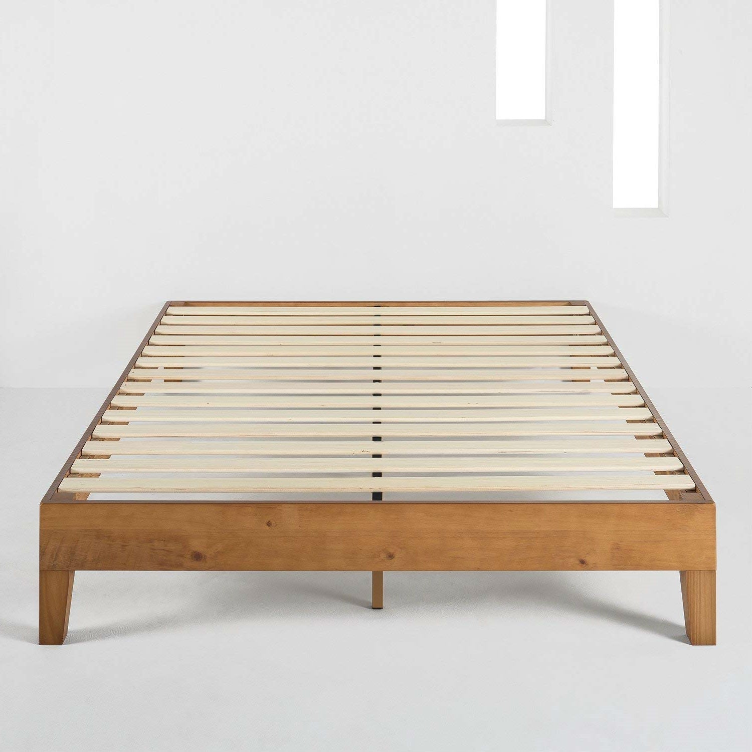 King Modern Classic Solid Wood Slat Platform Bed Frame in Natural Finish-1