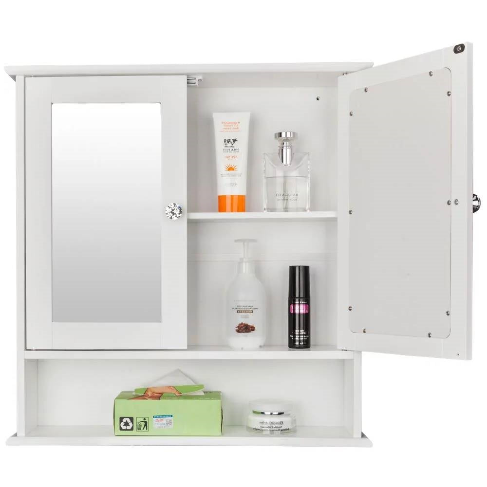 2-Door Wall Mounted Bathroom Medicine Cabinet with Mirror in White-1