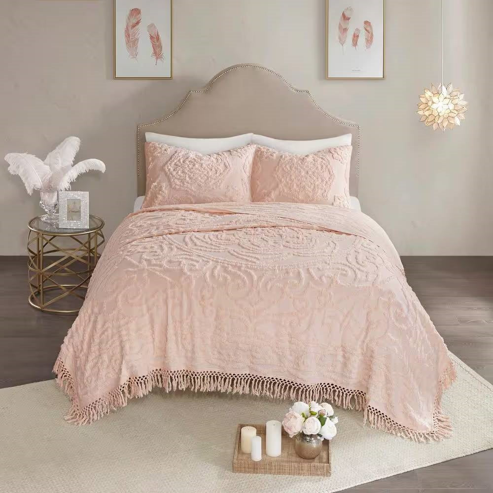 King 100-Percent Cotton Chenille Bedspread with Fringe Hem in Pink Blush-0