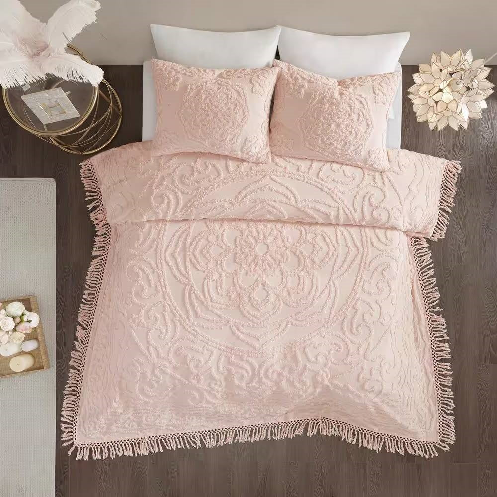 King 100-Percent Cotton Chenille Bedspread with Fringe Hem in Pink Blush-1