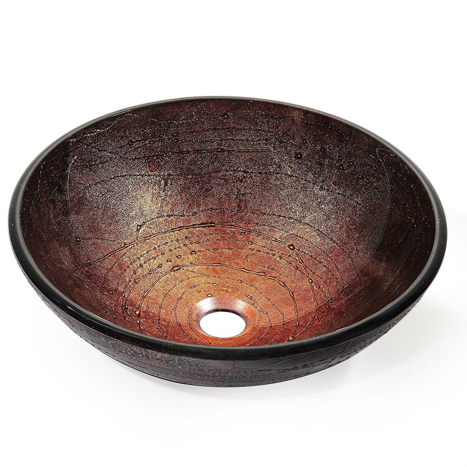 Modern 16.5 inch Round Copper Color Glass Vessel Sink-0