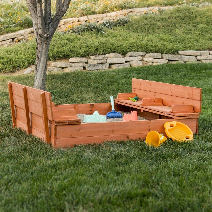 Sturdy Brown Cedar Kids Complete Seated Bench Sandbox-1