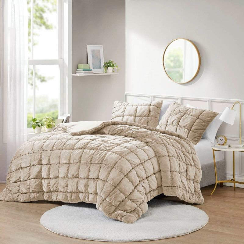 King Beige Velvety Soft Down Alternative Comforter Set-2
