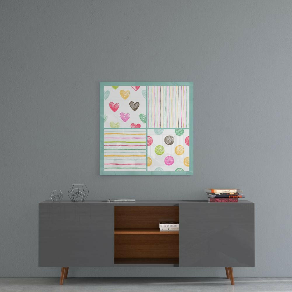 Colorful Hearts and Dots Kids Glass Wall Art