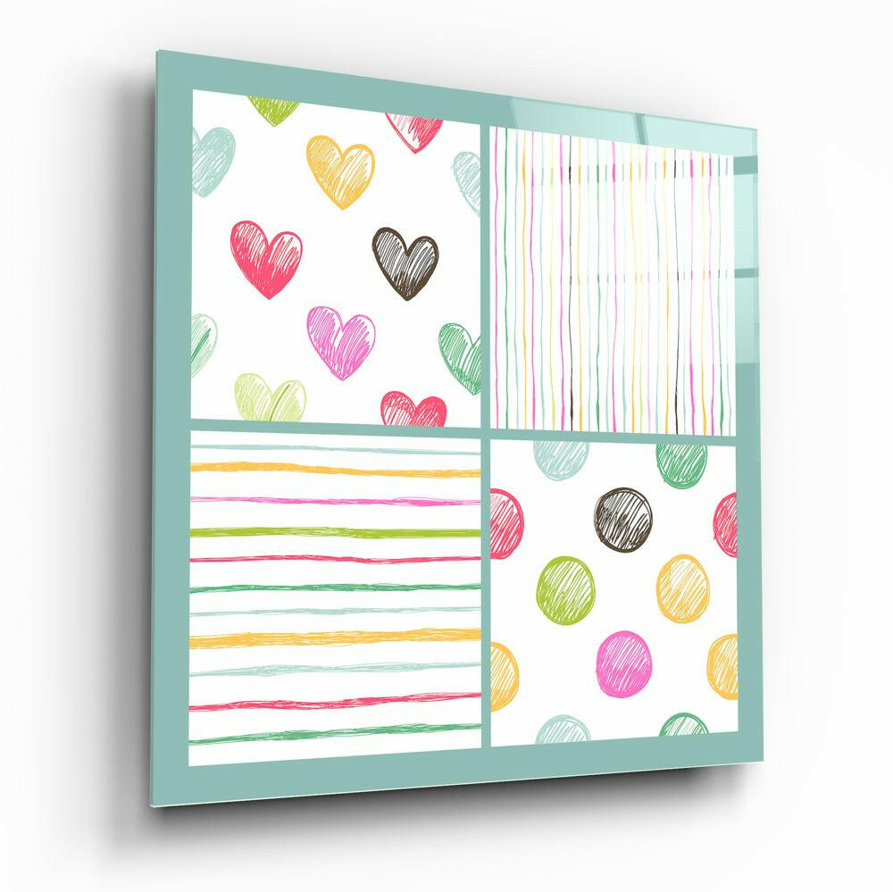 Colorful Hearts and Dots Kids Glass Wall Art