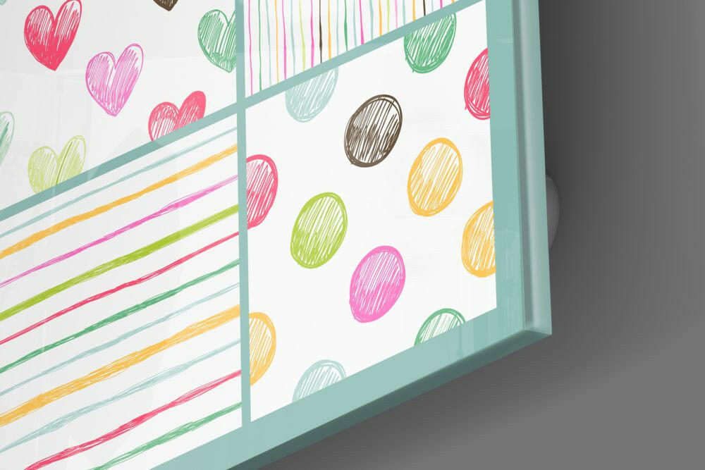 Colorful Hearts and Dots Kids Glass Wall Art