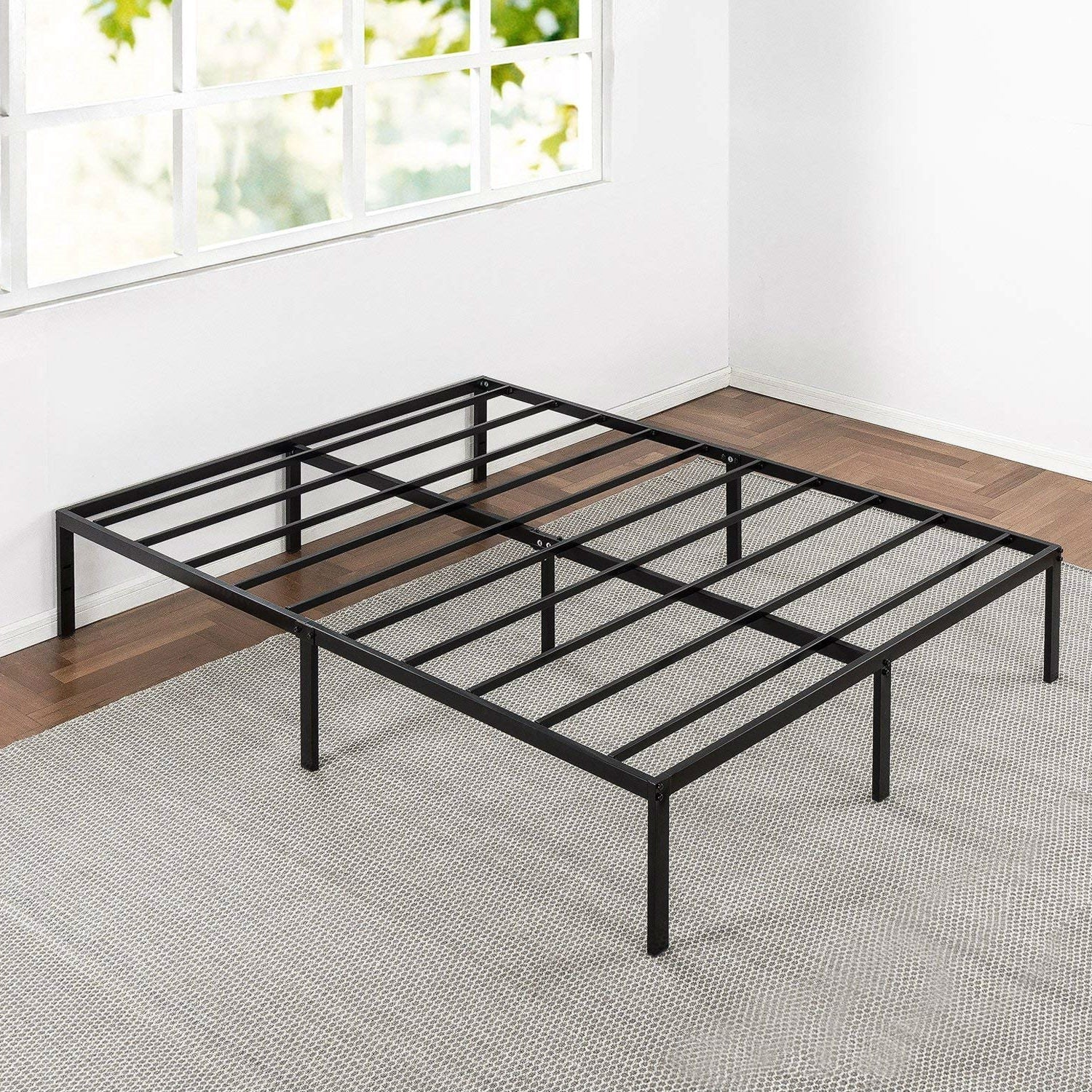 King size Modern Black Metal Heavy Duty Platform Bed Frame-2