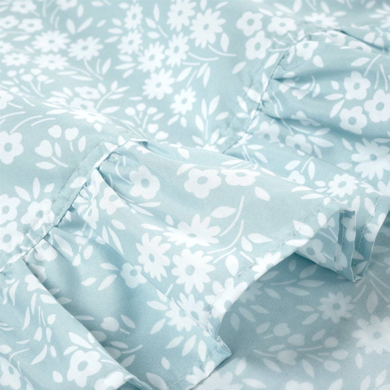 King Size Polyester Blue Ruffle Floral 6 Piece Sheet Set-3