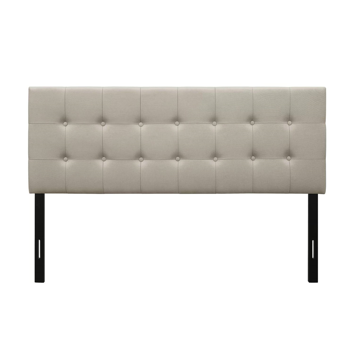 King Button-Tufted Headboard in Light Grey Beige Taupe Upholstered Fabric-1