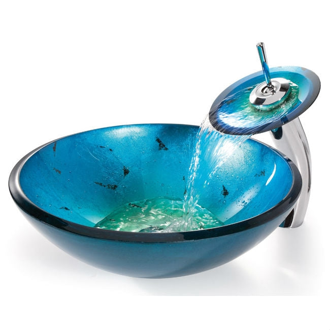 Round Blue Tempered Glass Vessel Bathroom Sink-3