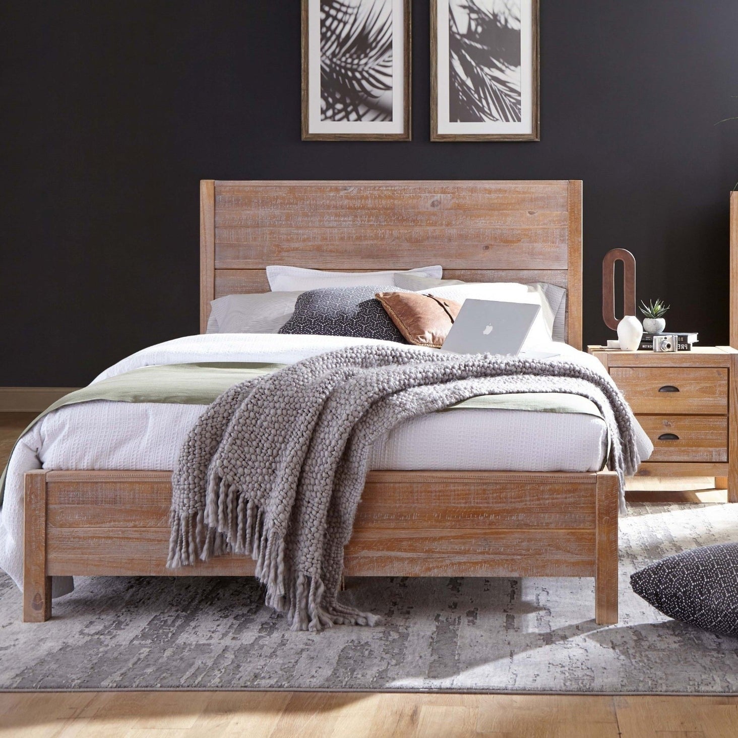 FarmHome Rustic Solid Pine Platform Bed in King Size-3