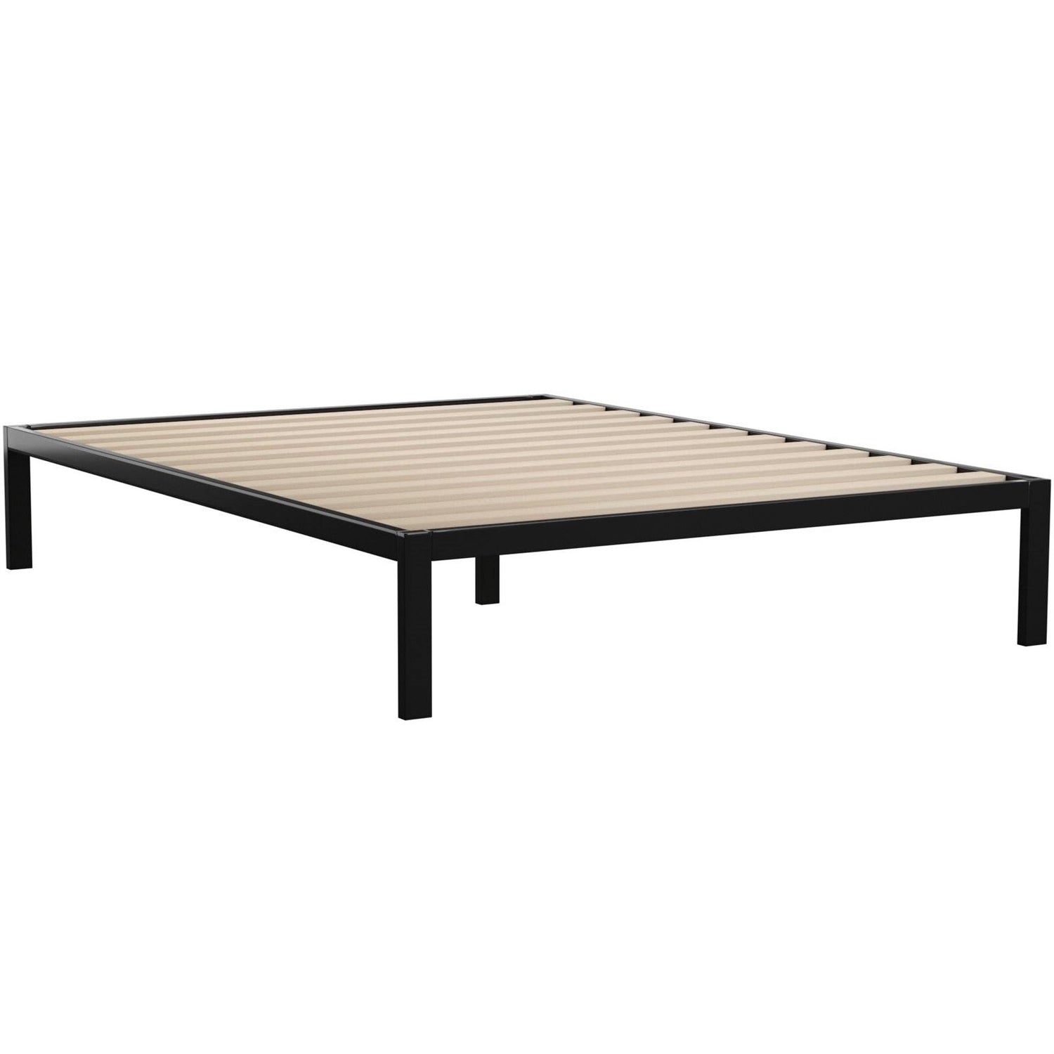 King Black Metal Platform Bed Frame with Wood Slats - 700 lbs Weight Capacity-0