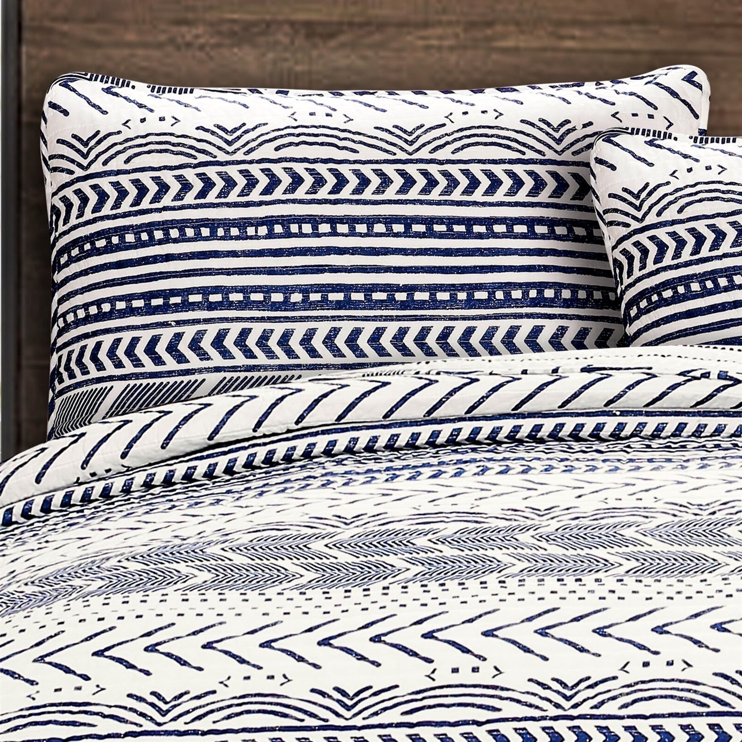 3 Piece Scandinavian Blue White Reversible Cotton Set in King-2