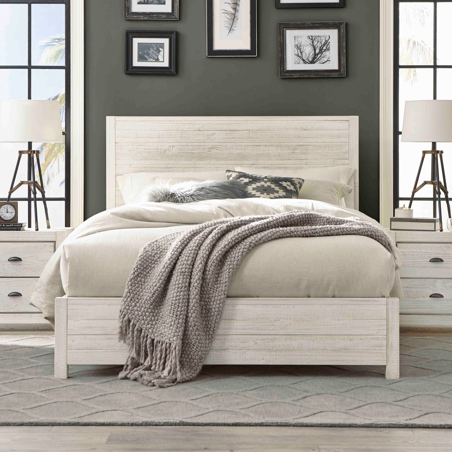 FarmHome Off White Solid Pine Platform Bed in King Size-3