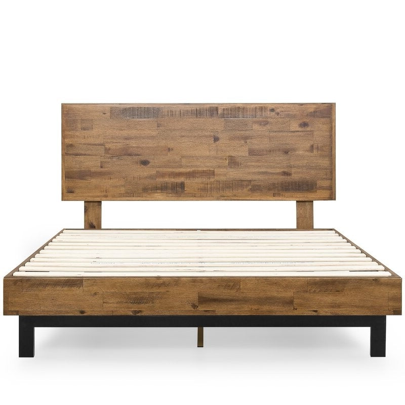 Rustic FarmHome Low Profile Pine Slatted Platform Bed in King-0