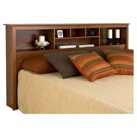 King size Bookcase Headboard with Adjustable Shelf in Cherry Finish-0