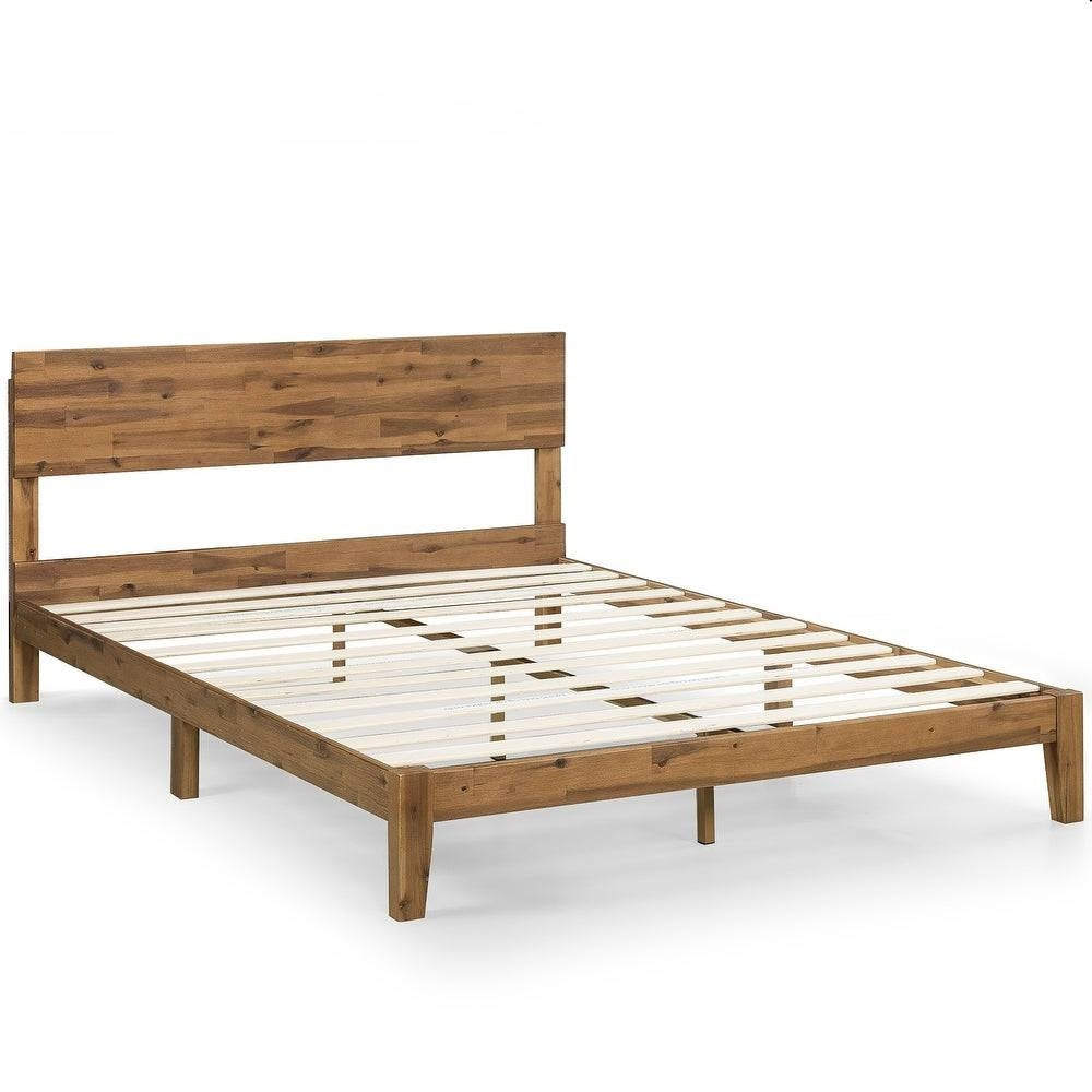 King size Modern Wood Platform Bed Frame with Headboard in Medium Brown-0