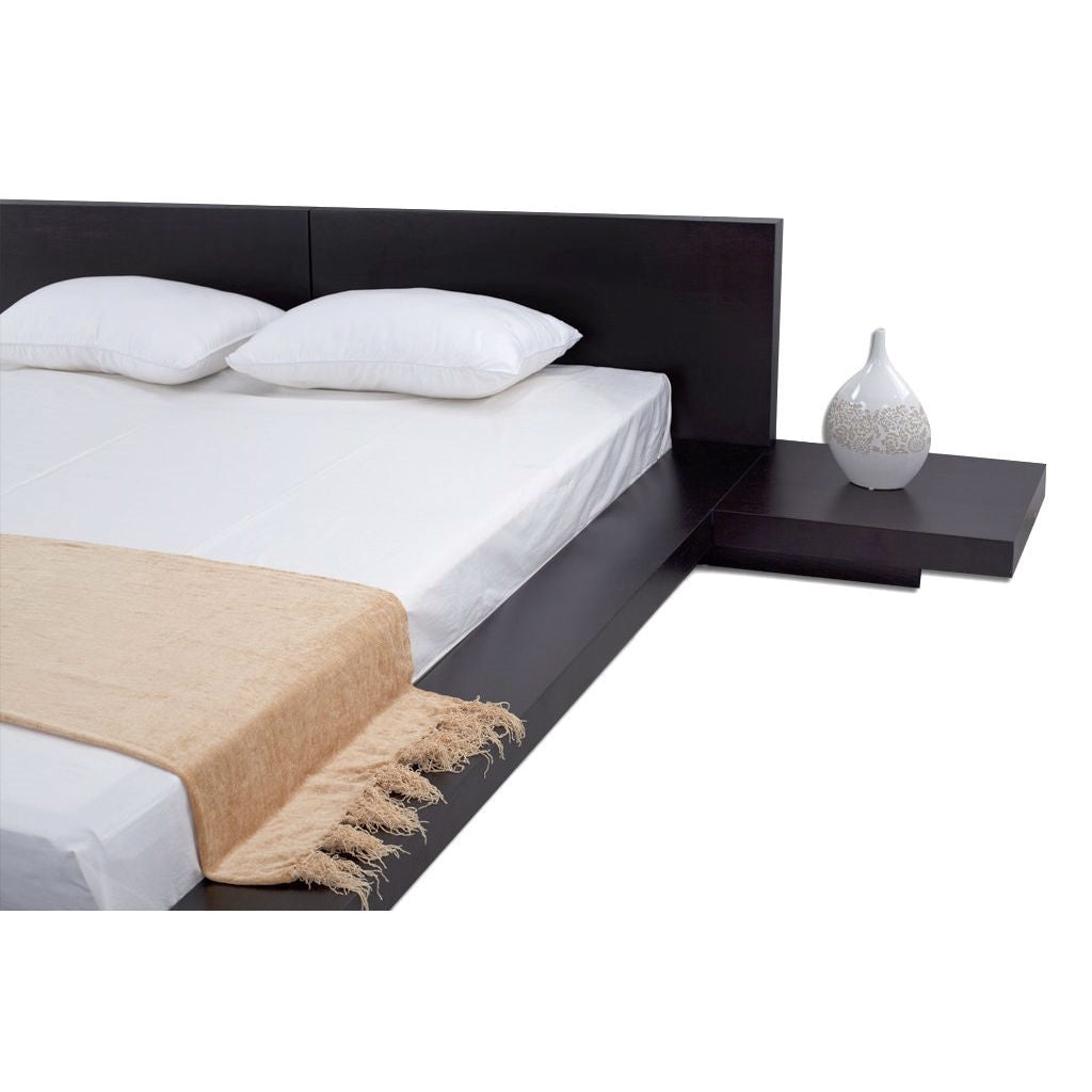King Modern Japanese Style Platform Bed with Headboard and 2 Nightstands in Espresso-2