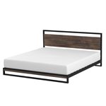 King size Modern Metal Wood Platform Bed Frame with Headboard in Gray-0