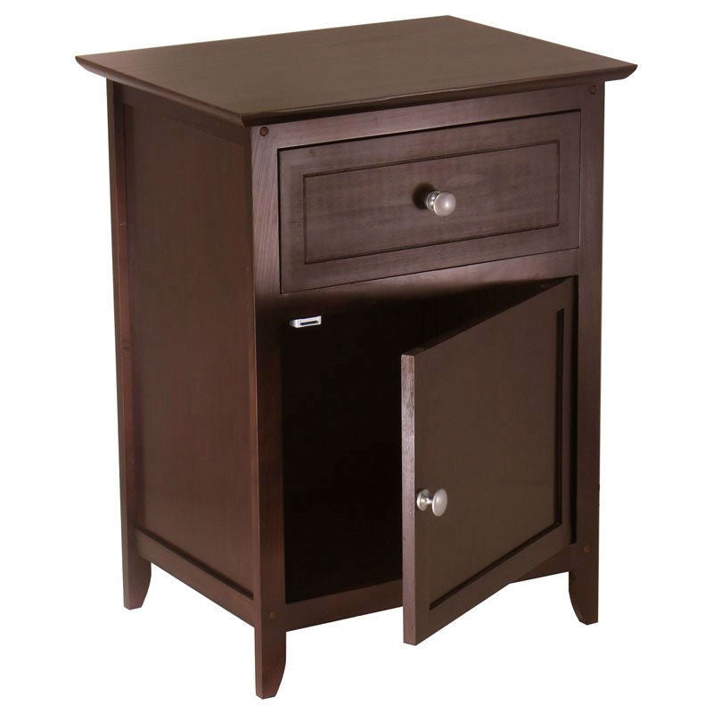 Antique Walnut Wood Finish 1-Drawer Bedroom Nightstand End Table Cabinet-0