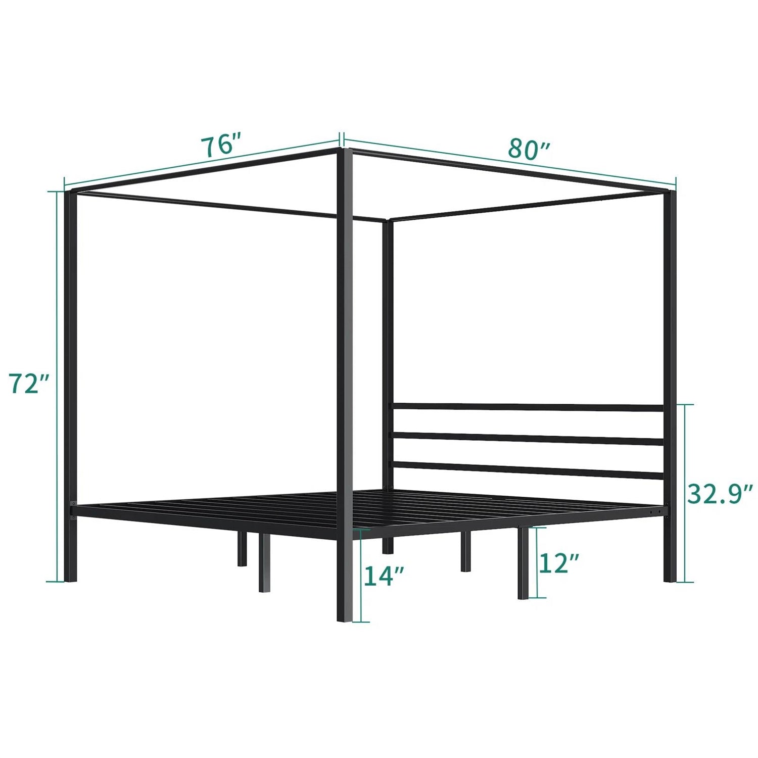 King size Modern Four Poster Metal Canopy Bed in Black Finish-4