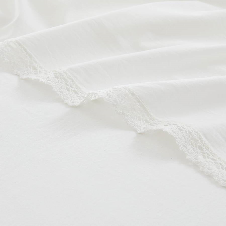 King Size 4 Piece 100-Percent Cotton Sheet Set in White with Lace Trim