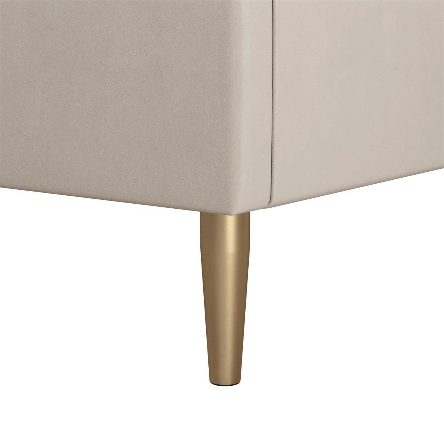 King Mid-Century Off-White Velvet Upholstered Platform Bed Frame with Headboard-3