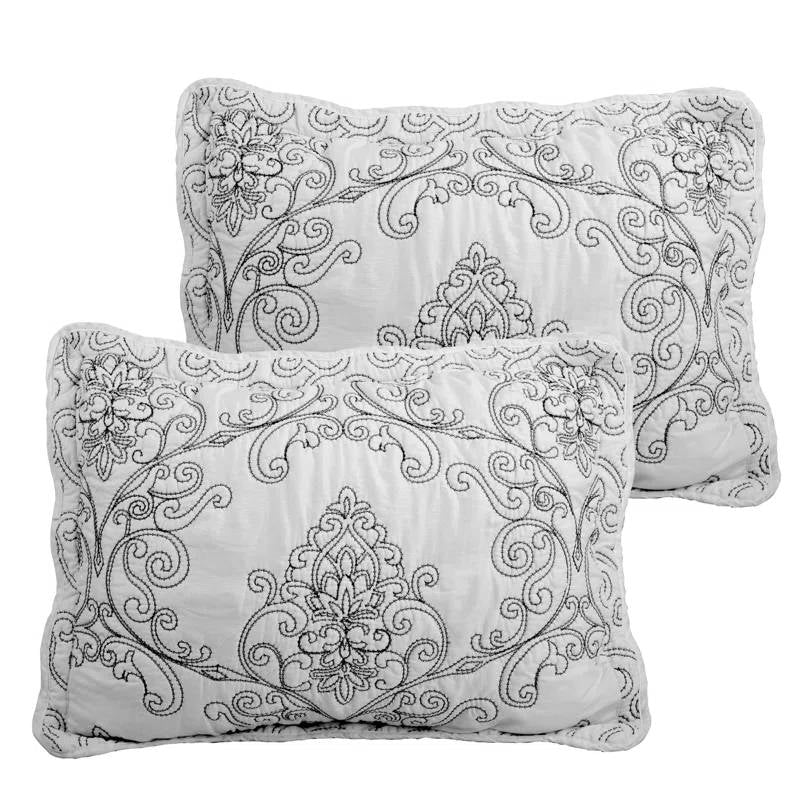 King size White Damask Embroidered 4 Piece Oversized Bedspread Set-3