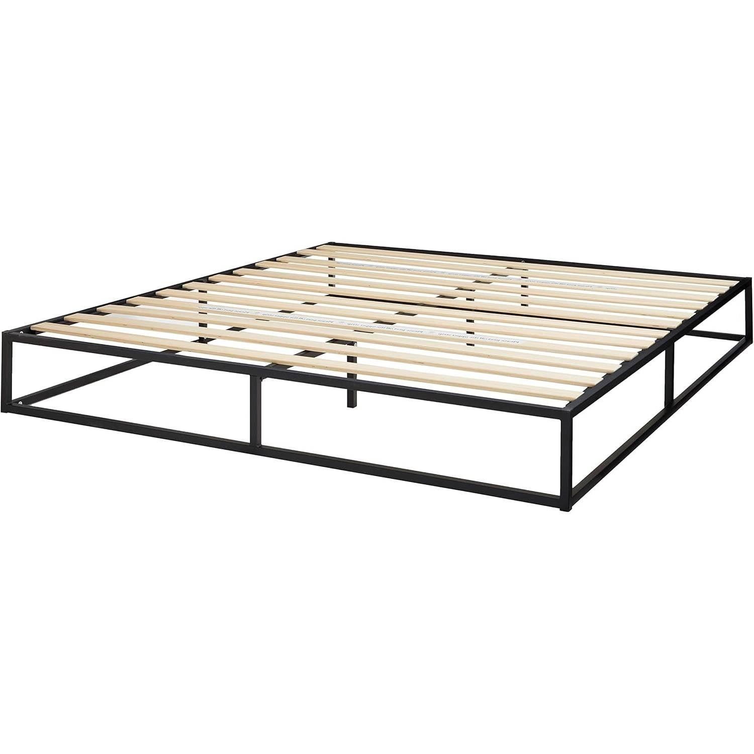 King size 10-inch Low Profile Modern Metal Wood Slat Platform Bed Frame-1