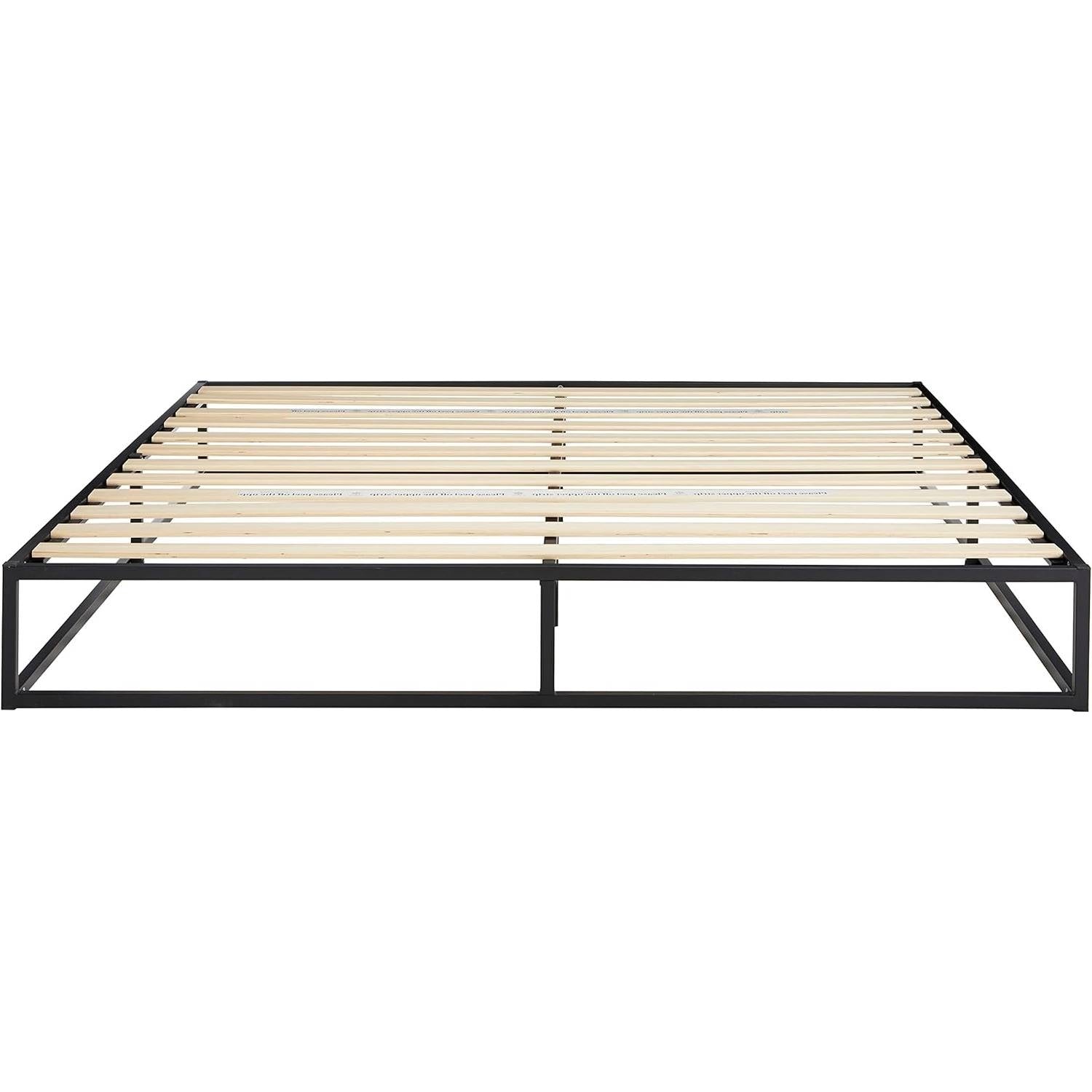 King size 10-inch Low Profile Modern Metal Wood Slat Platform Bed Frame-2