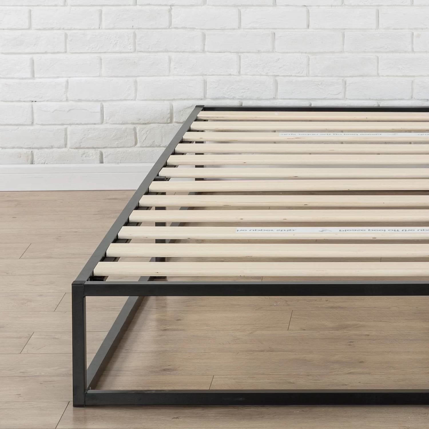 King size 10-inch Low Profile Modern Metal Wood Slat Platform Bed Frame-3