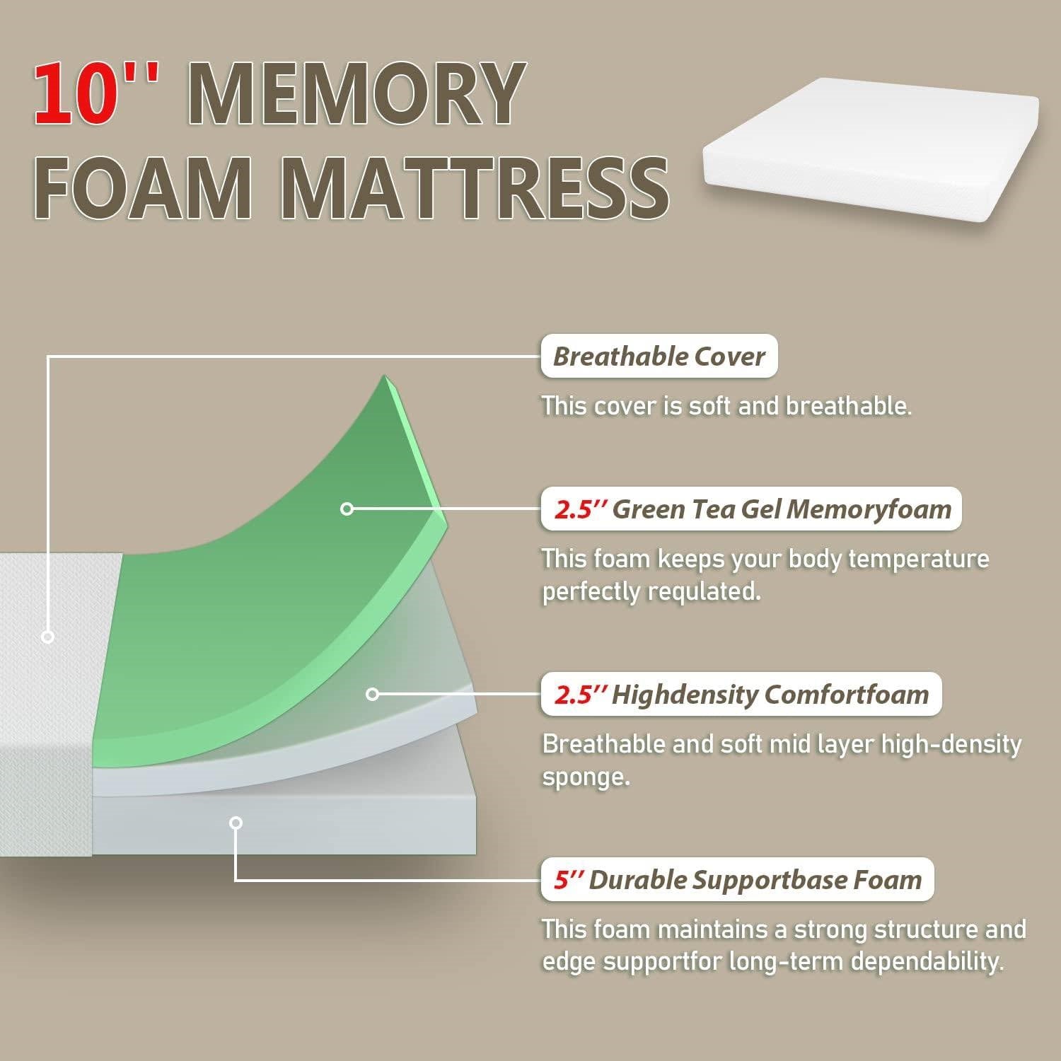 King size 10-inch Thick Medium Firm Cool Gel Memory Foam Mattress-1