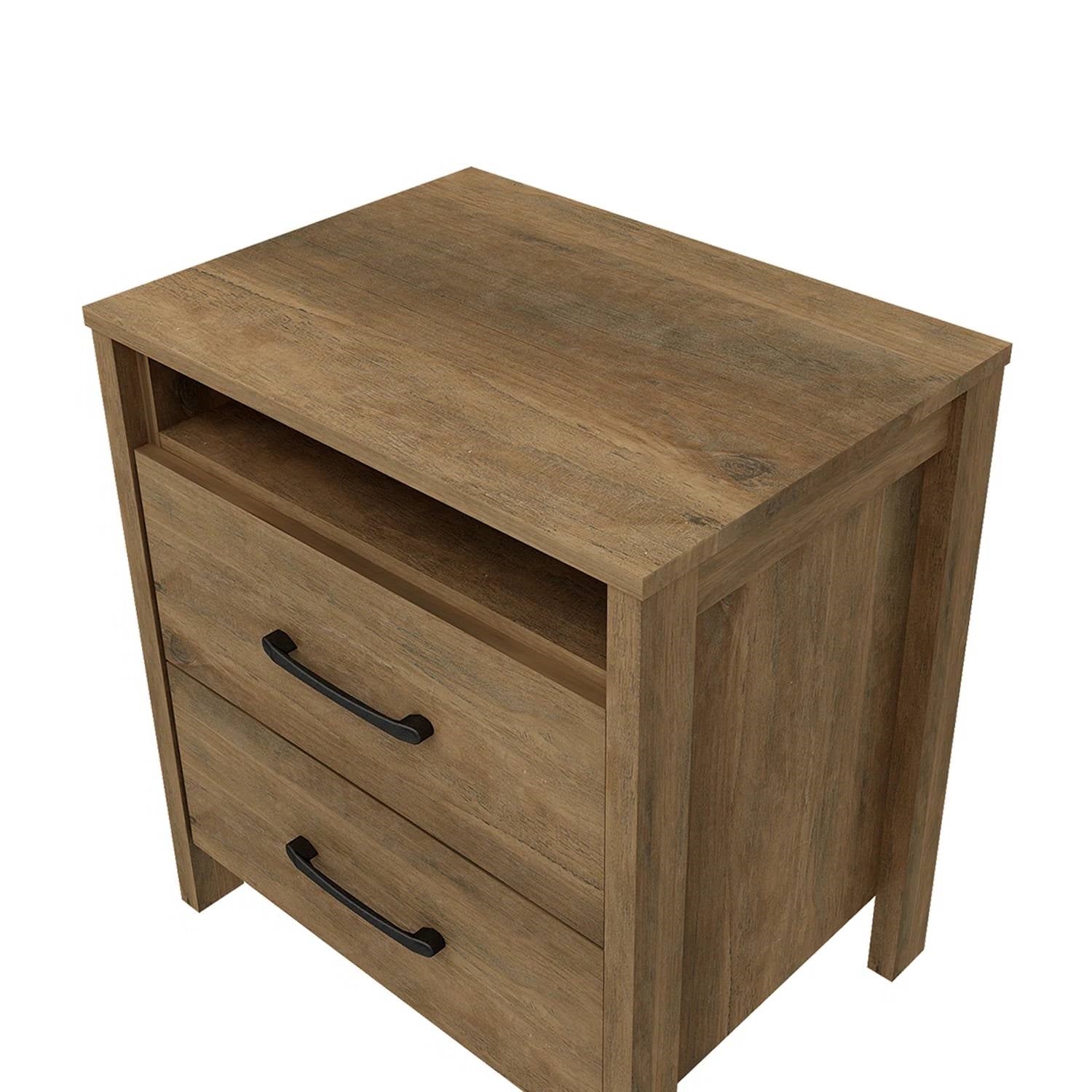Modern Farmhouse 2-Drawer Nightstand Bedside Table in Brown Oak Wood Finish-4