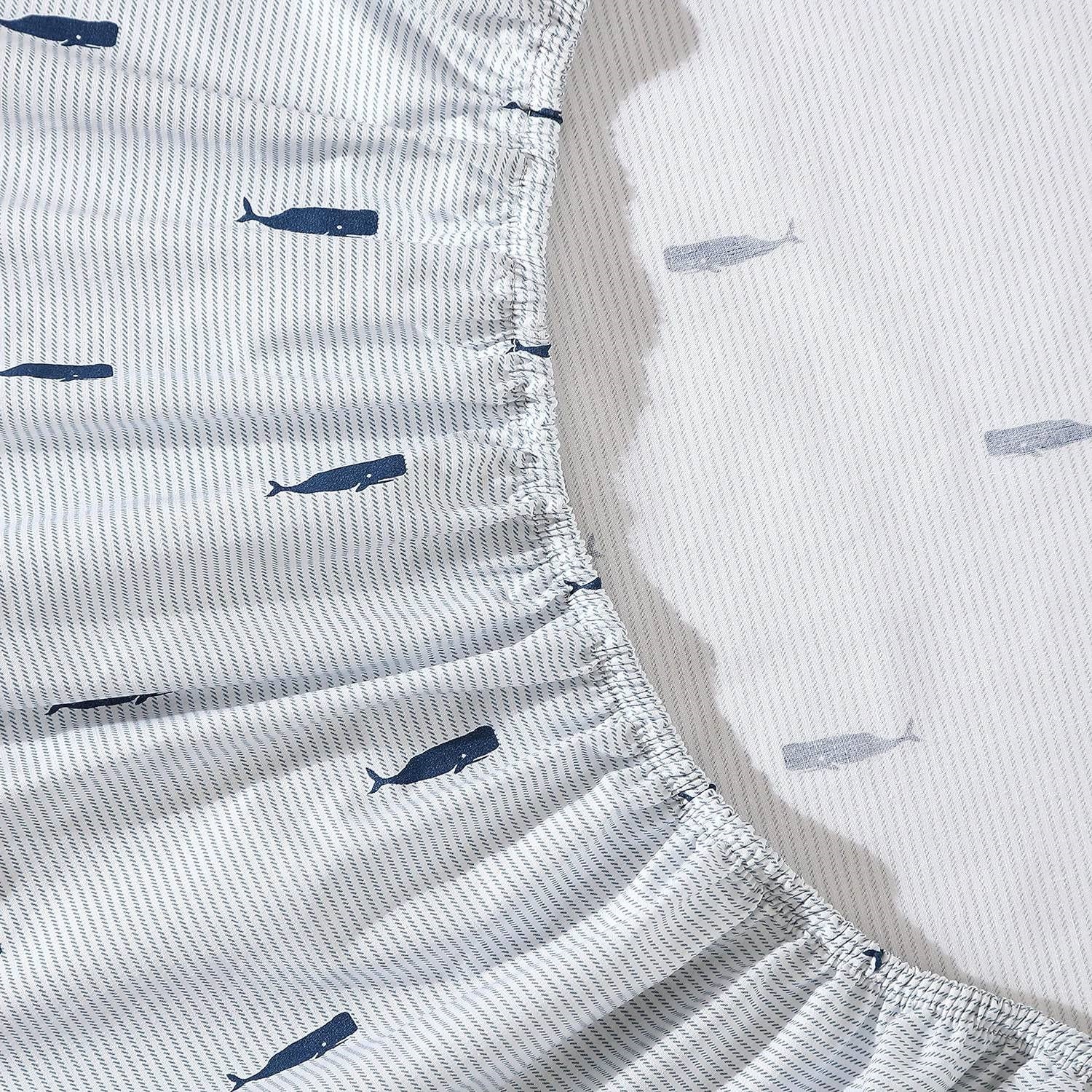 King size Coastal Beach 100-Percent Cotton Navy Blue White Stripe Sheet Set-2