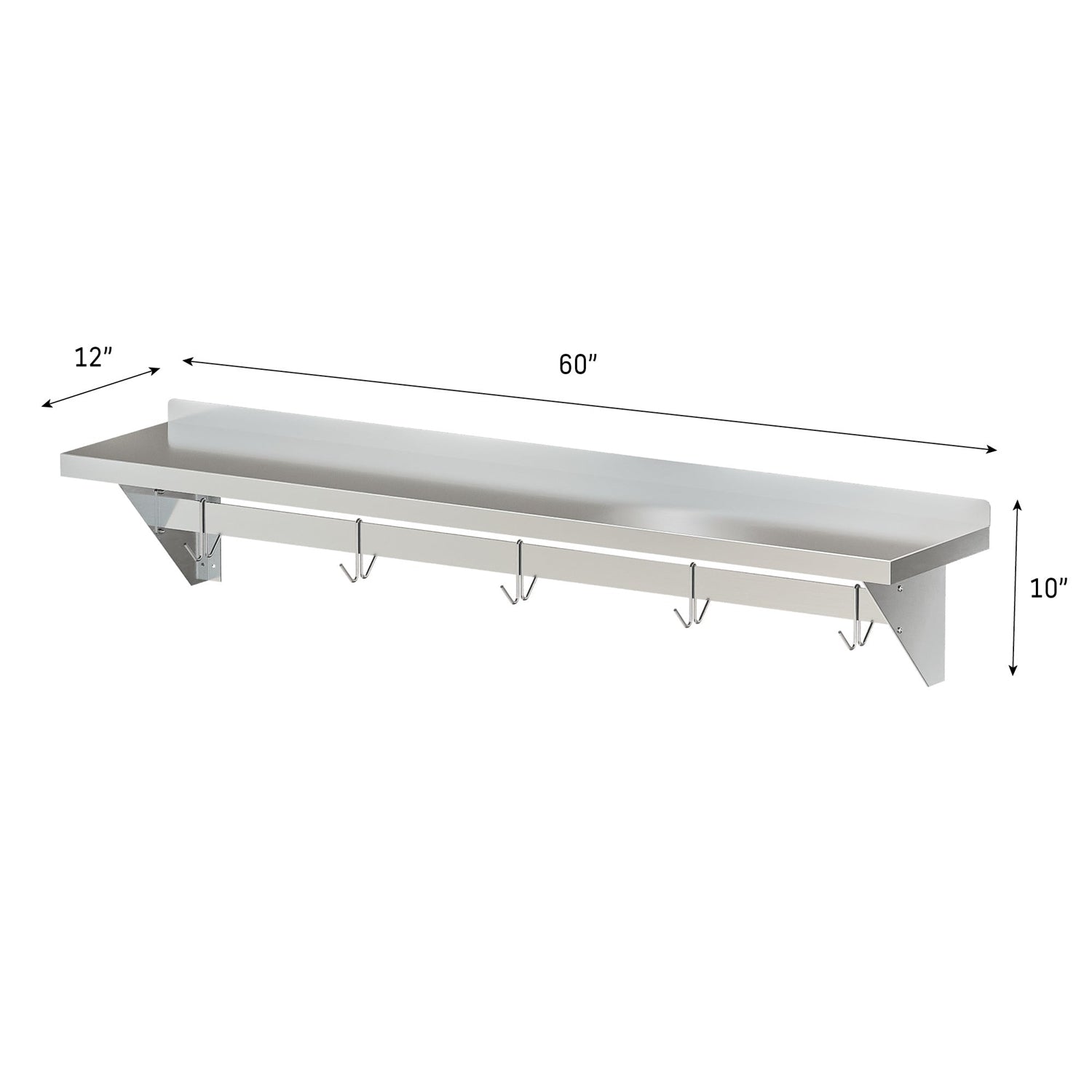 Stainless Steel Heavy Duty Wall Shelf with Pot Rack - 12 inches x 60 inches-4