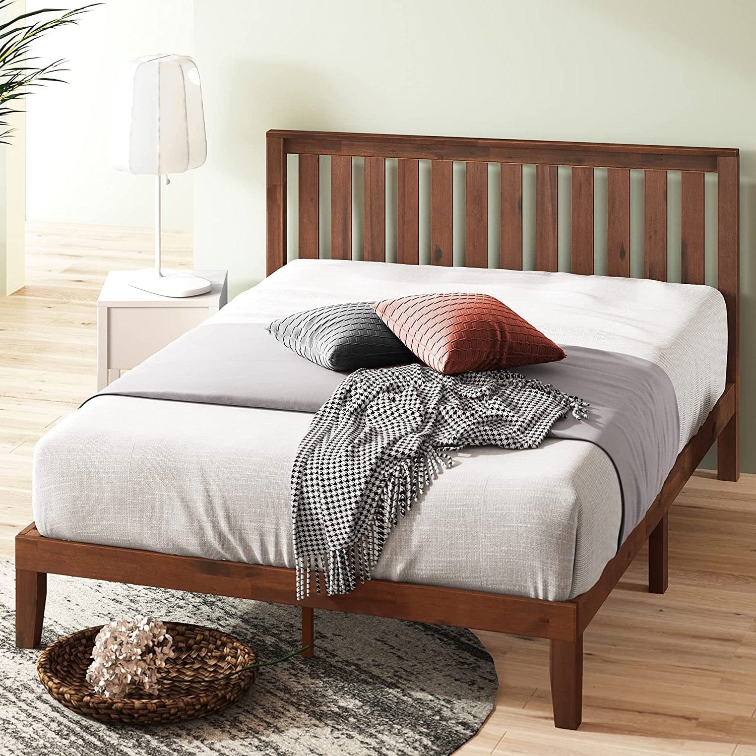 King size Solid Wood Platform Bed Frame with Headboard in Espresso Finish-4