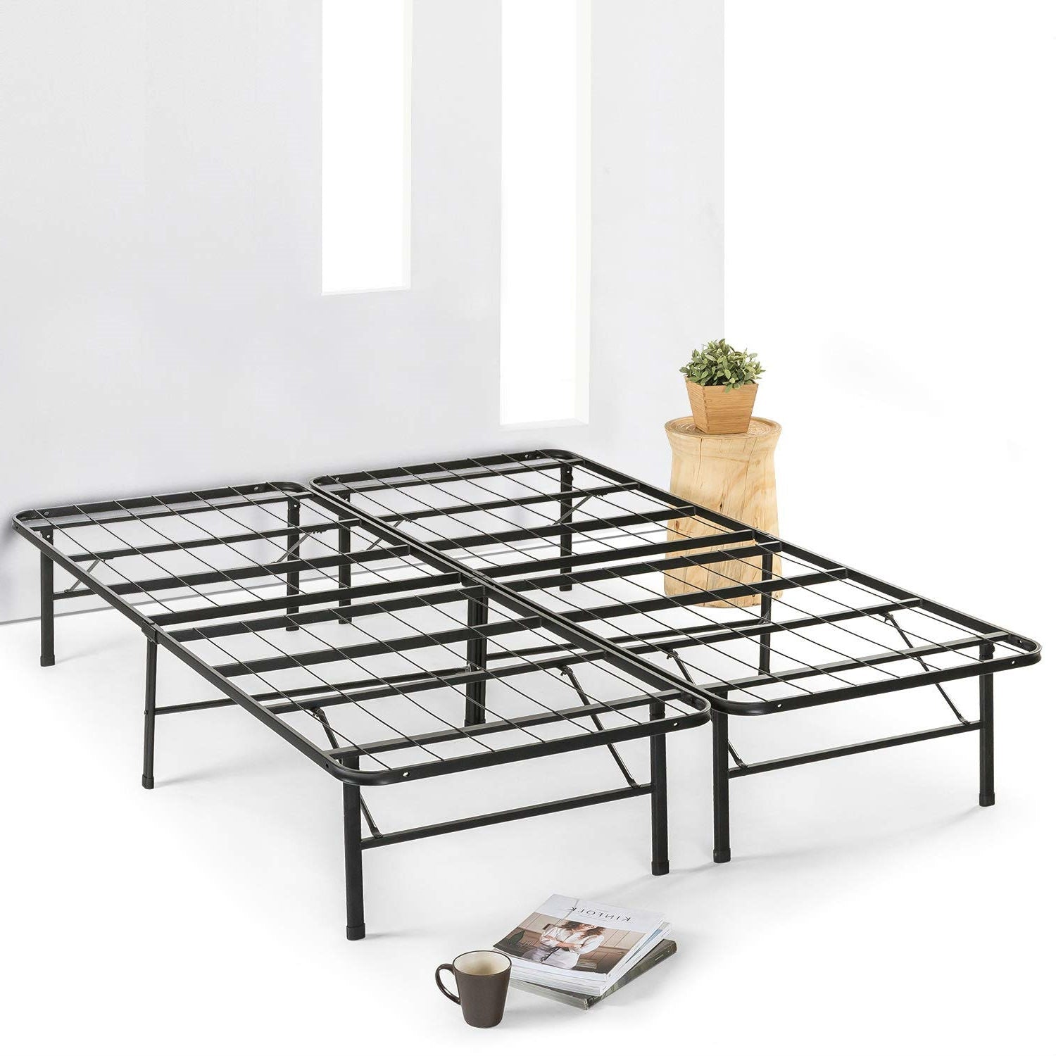 King size Folding Sturdy Metal Platform Bed Frame with Storage Space-1