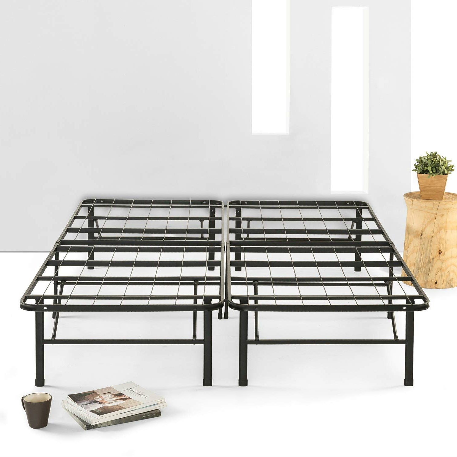 King size Folding Sturdy Metal Platform Bed Frame with Storage Space-2