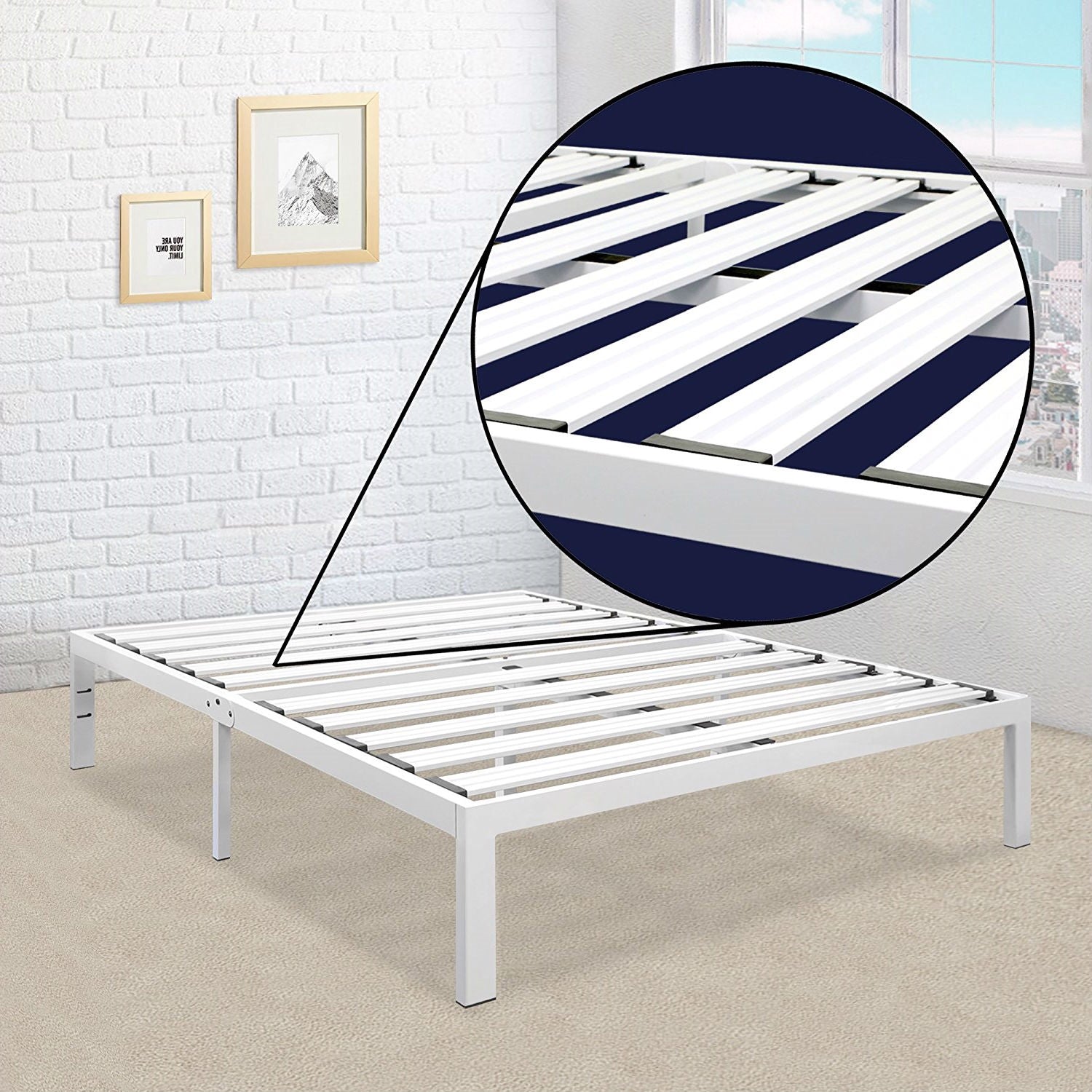 King Size Heavy Duty Metal Platform Bed Frame in White-0