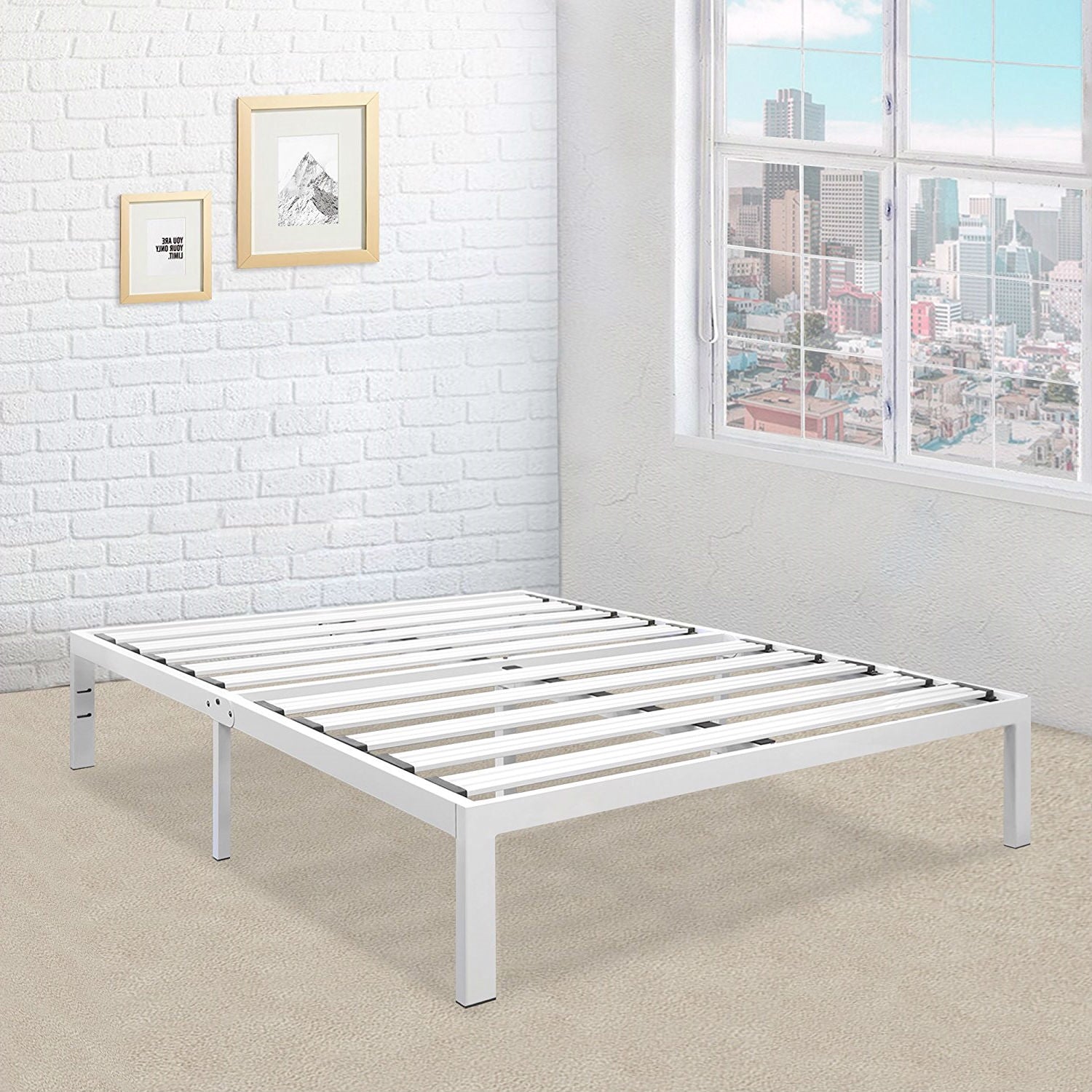 King Size Heavy Duty Metal Platform Bed Frame in White-2