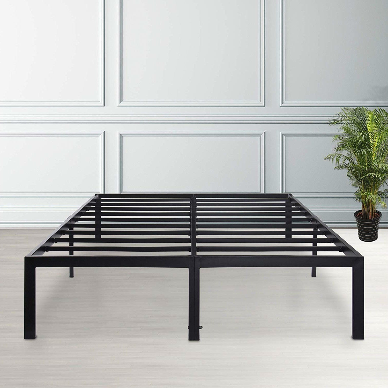 King size Modern Heavy Duty Black Metal Platform Bed Frame-4