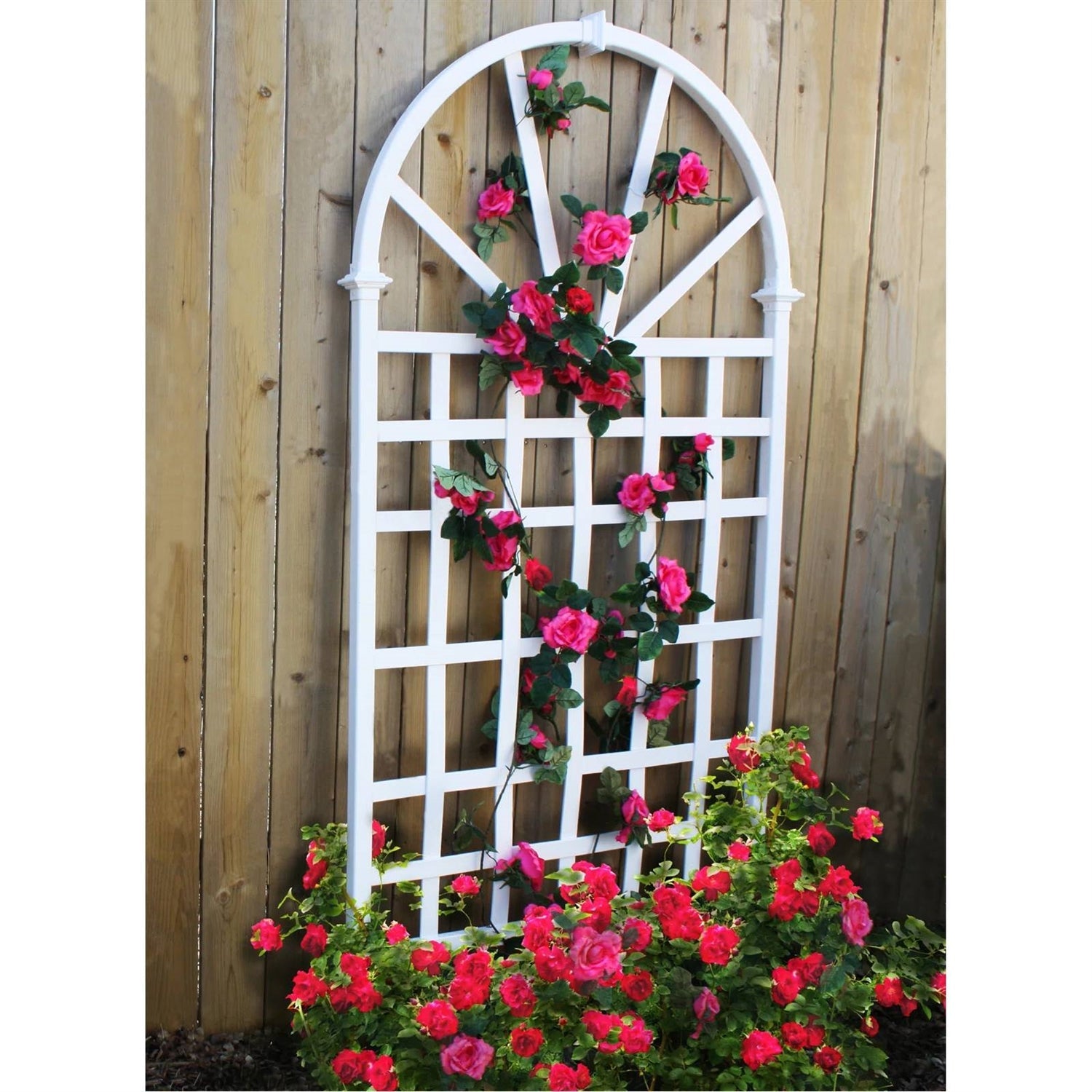 77-inch Outdoor White Vinyl Lattice Garden Trellis with Arched Top-0