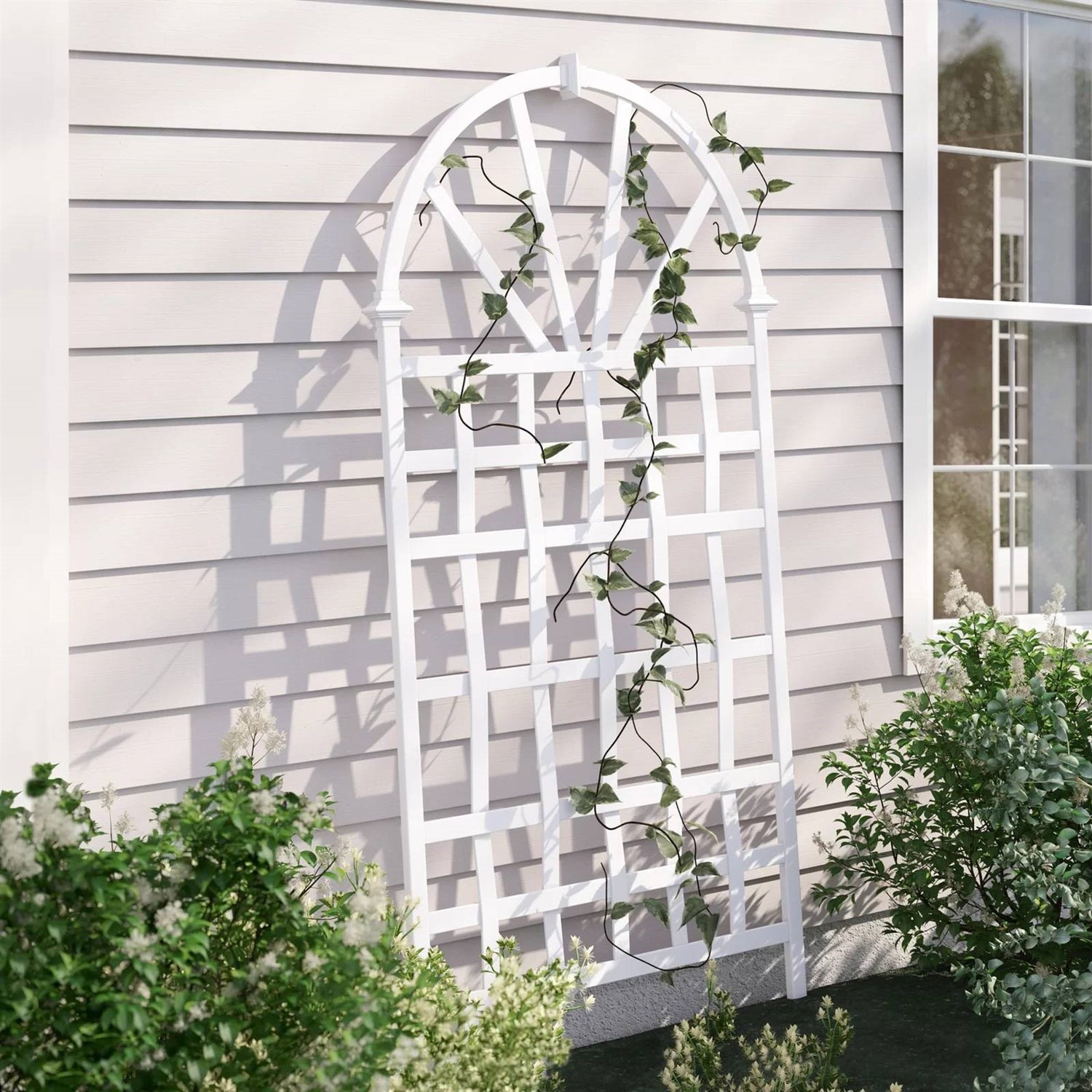 77-inch Outdoor White Vinyl Lattice Garden Trellis with Arched Top-1