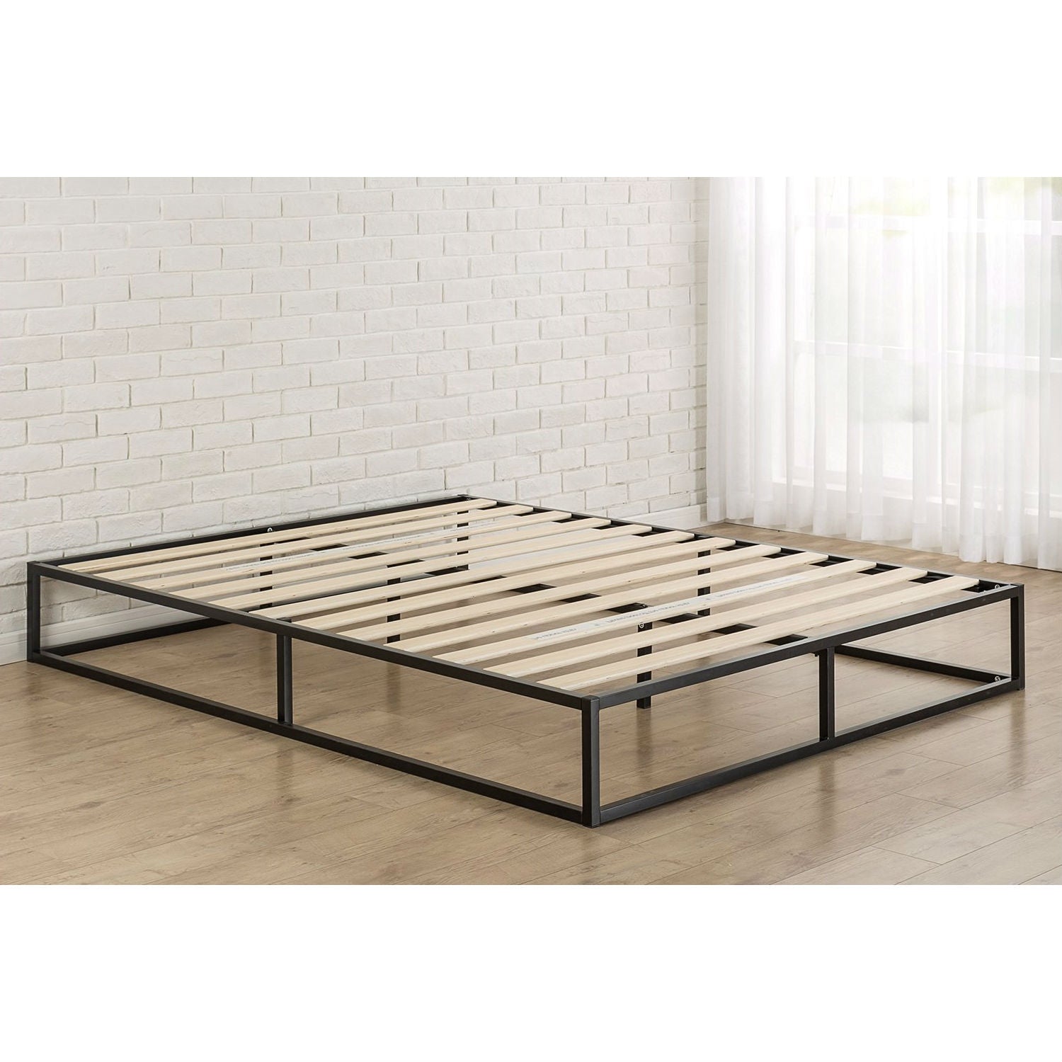 King size Modern 10-inch Low Profile Metal Platform Bed Frame with Wood Slats-2