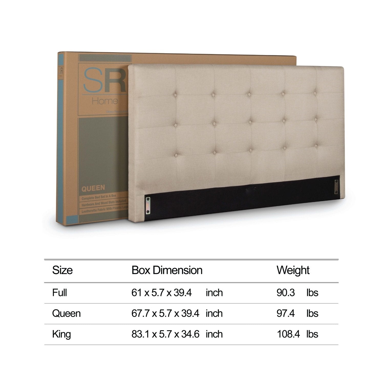 King size Upholstered Platform Bed Frame with Button Tufted Headboard in Taupe-2