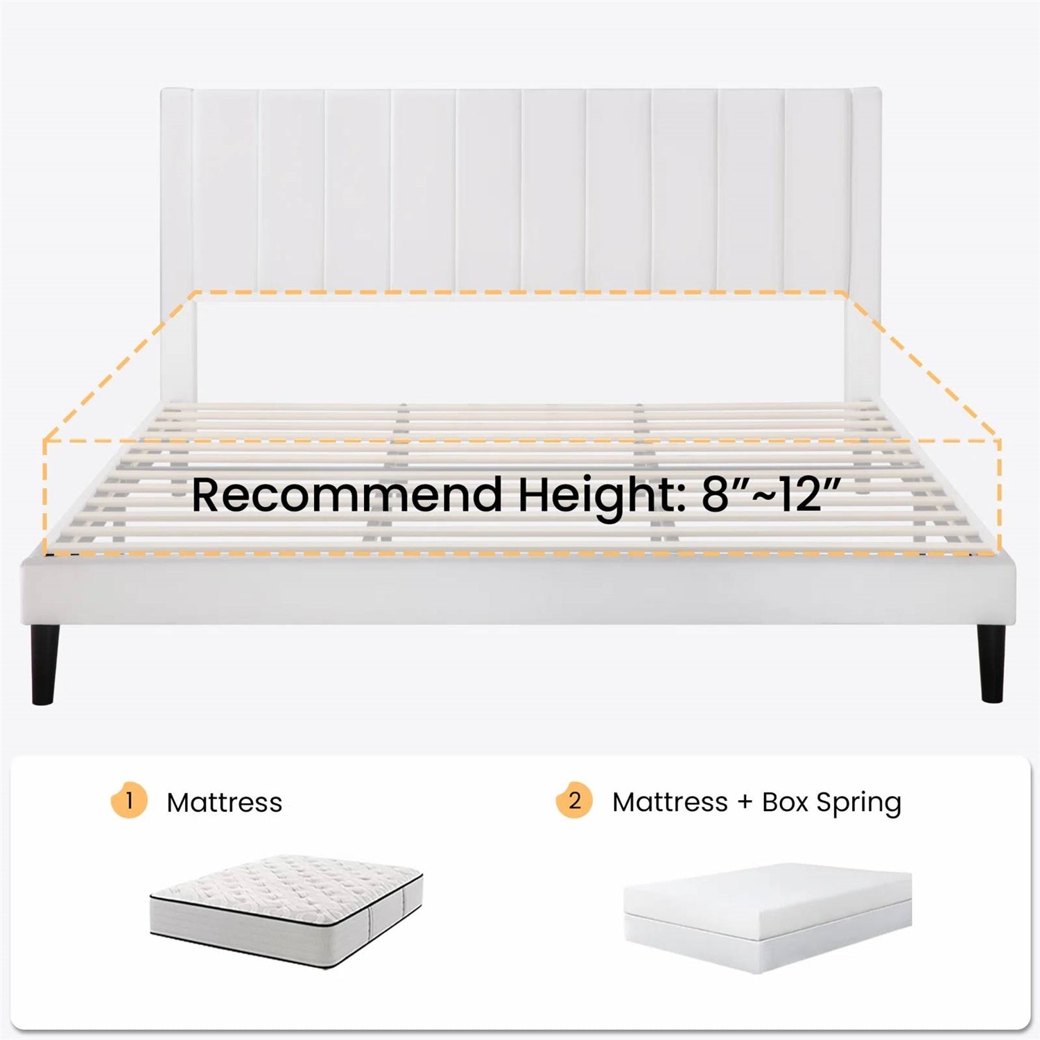 King size White Velvet Upholstered Platform Bed Frame with Headboard-3